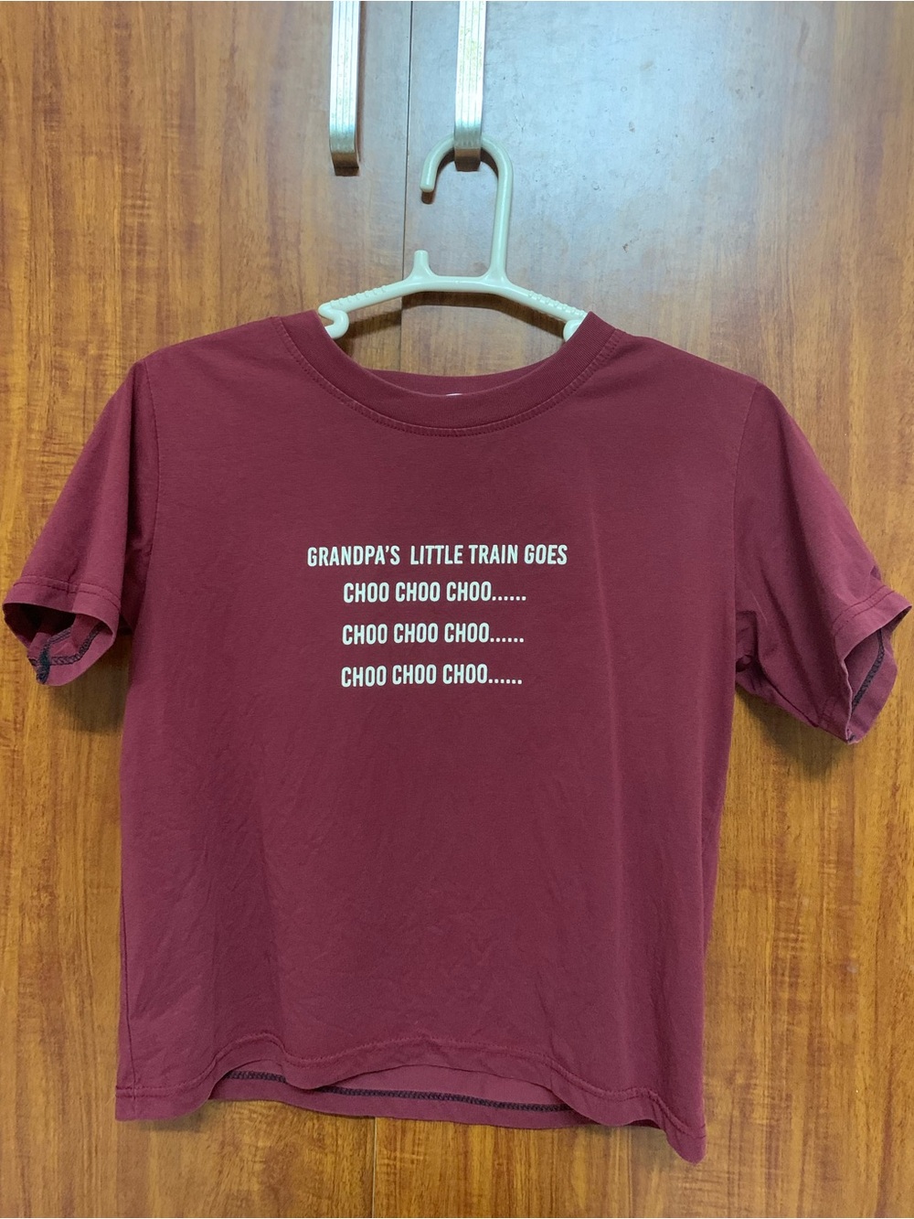 Gildan Burgundy Short Sleeve Tee with 'Grandpa's Little Train' Print